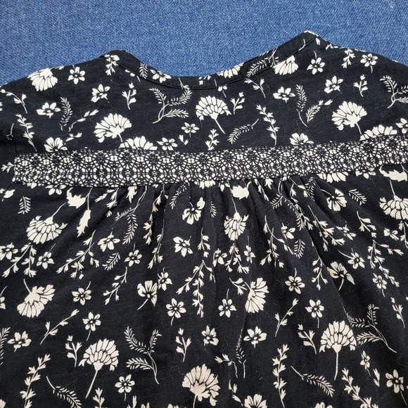 Lucky Brand Womens Large Black White Floral Cotton Boho Peasant Blouse Top - Picture 10 of 10